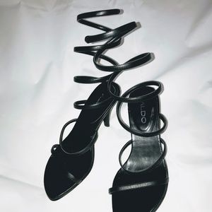 Aldo Black Sling  6" Anklet Wrap & 3.25" Heel Sz 5